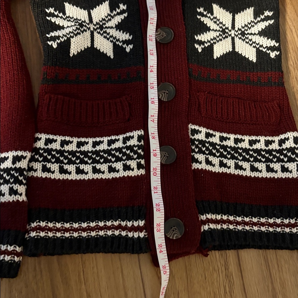 Bluenotes Maroon, Gray and White Patterned Cardigan - Picture 5 of 5
